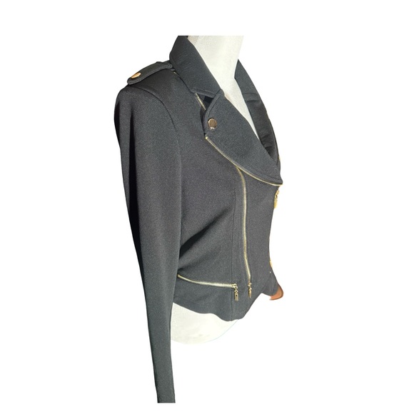NWT Windsor Framed Cropped Moto Biker Knit Dress Jacket Womens M. Black Stretchy - Picture 8 of 14